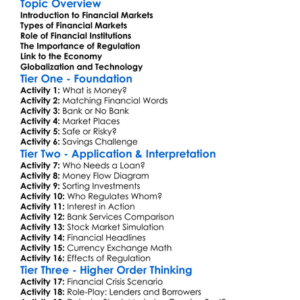 Financial Markets And Institutions Worksheet Activity Booklet