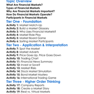 Financial Markets Worksheet Activity Booklet