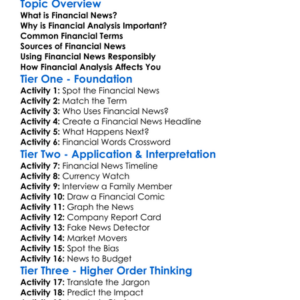 Financial News And Analysis Worksheet Activity Booklet