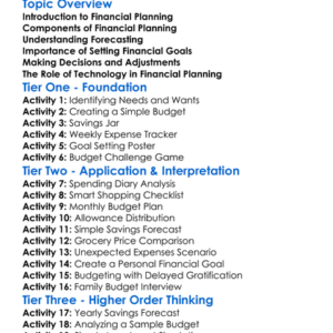 Financial Planning And Forecasting Worksheet Activity Booklet