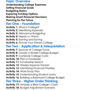 Financial Planning For College Worksheet Activity Booklet