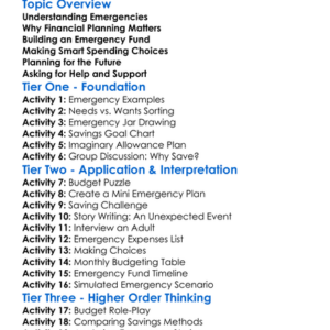 Financial Planning For Emergencies Worksheet Activity Booklet