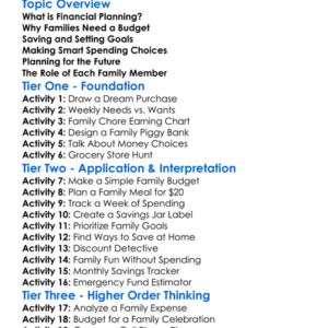 Financial Planning For Families Worksheet Activity Booklet