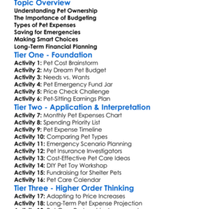 Financial Planning For Pets Worksheet Activity Booklet