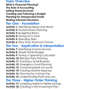 Financial Planning In Accounting Worksheet Activity Booklet