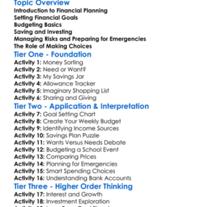 Financial Planning Worksheet Activity Booklet