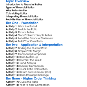 Financial Ratios Worksheet Activity Booklet