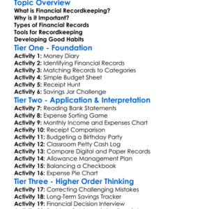 Financial Recordkeeping Worksheet Activity Booklet