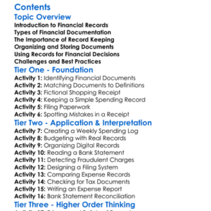 Financial Records And Documentation Worksheet Activity Booklet
