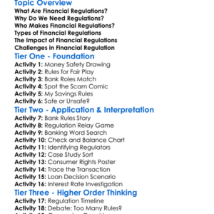 Financial Regulations Worksheet Activity Booklet
