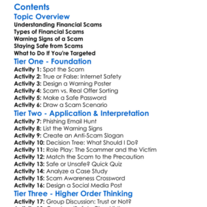 Financial Scams And How To Avoid Them Worksheet Activity Booklet