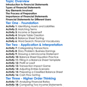 Financial Statements Preparation Worksheet Activity Booklet