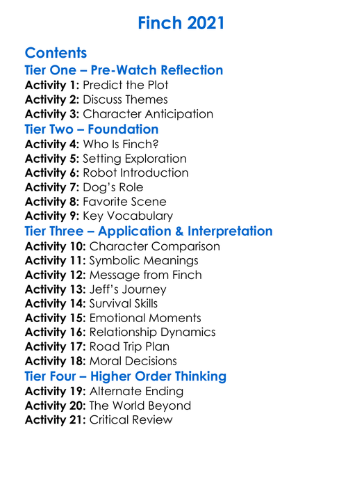Finch 2021 Worksheet Activity Booklet