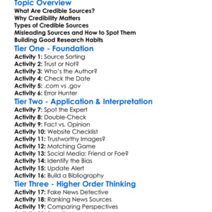 Finding Credible Sources Worksheet Activity Booklet