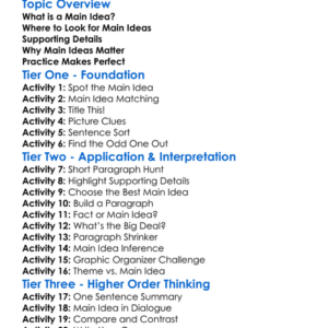 Finding Main Ideas Worksheet Activity Booklet