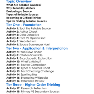 Finding Reliable Sources Worksheet Activity Booklet