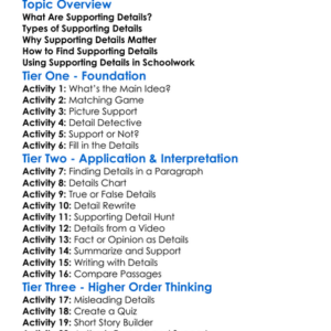 Finding Supporting Details Worksheet Activity Booklet