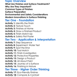 Finishing And Surface Treatments Worksheet Activity Booklet