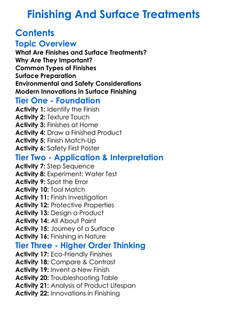 Finishing And Surface Treatments Worksheet Activity Booklet