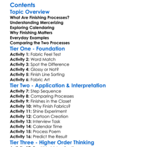 Finishing Processes Mercerizing Calendaring Worksheet Activity Booklet