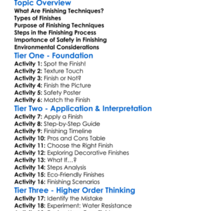 Finishing Techniques Worksheet Activity Booklet