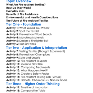 Fire-Resistant Textiles Worksheet Activity Booklet