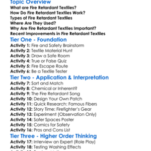 Fire Retardant Textiles Worksheet Activity Booklet