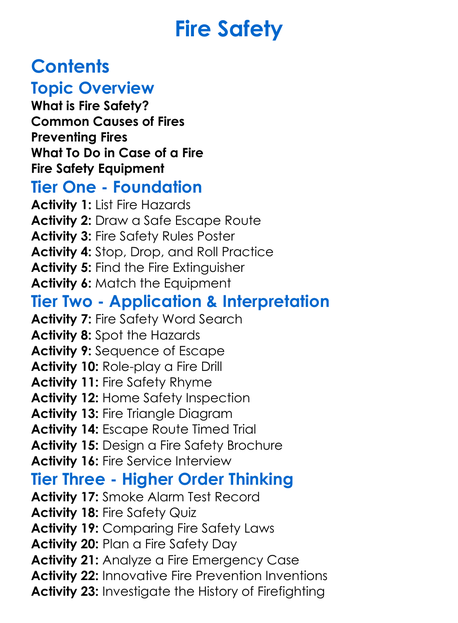 Fire Safety Worksheet Activity Booklet