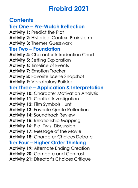 Firebird 2021 Worksheet Activity Booklet