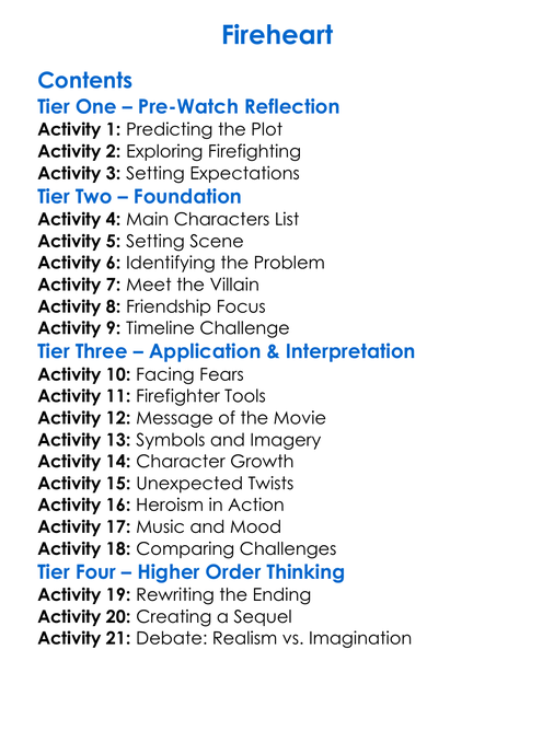 Fireheart Worksheet Activity Booklet