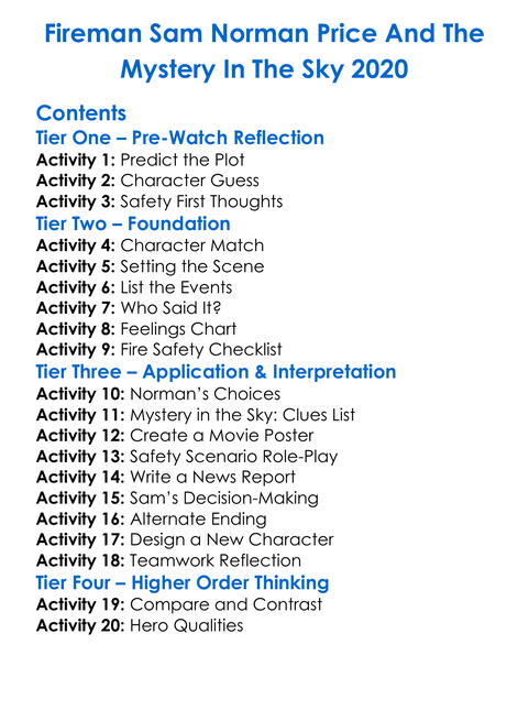 Fireman Sam Norman Price And The Mystery In The Sky 2020 Worksheet Activity Booklet