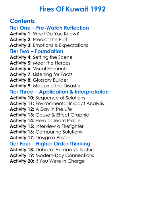 Fires Of Kuwait 1992 Worksheet Activity Booklet