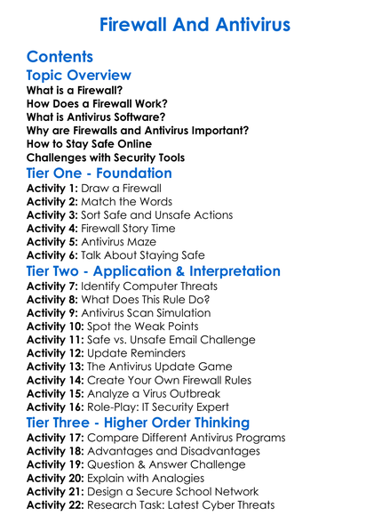Firewall And Antivirus Worksheet Activity Booklet