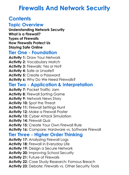 Firewalls And Network Security Worksheet Activity Booklet