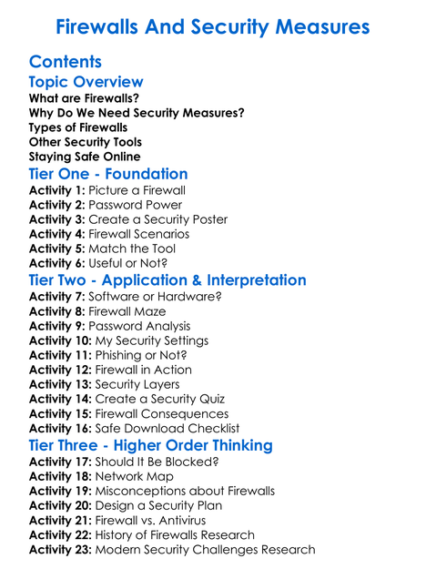 Firewalls And Security Measures Worksheet Activity Booklet