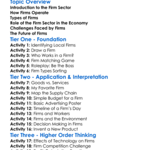 Firm Sector Worksheet Activity Booklet