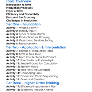 Firms And Production Worksheet Activity Booklet