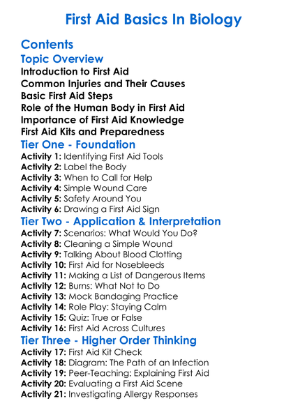 First Aid Basics In Biology Worksheet Activity Booklet