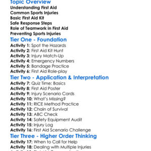 First Aid Basics In Sport Worksheet Activity Booklet