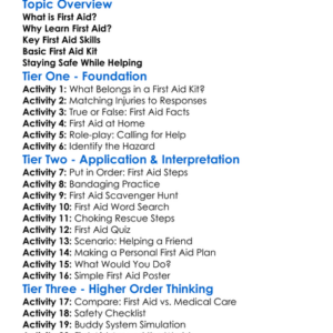 First Aid Basics Worksheet Activity Booklet