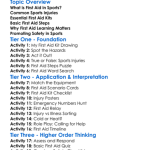 First Aid In Sports Worksheet Activity Booklet