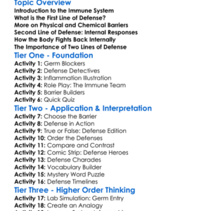 First And Second Lines Of Defense Worksheet Activity Booklet