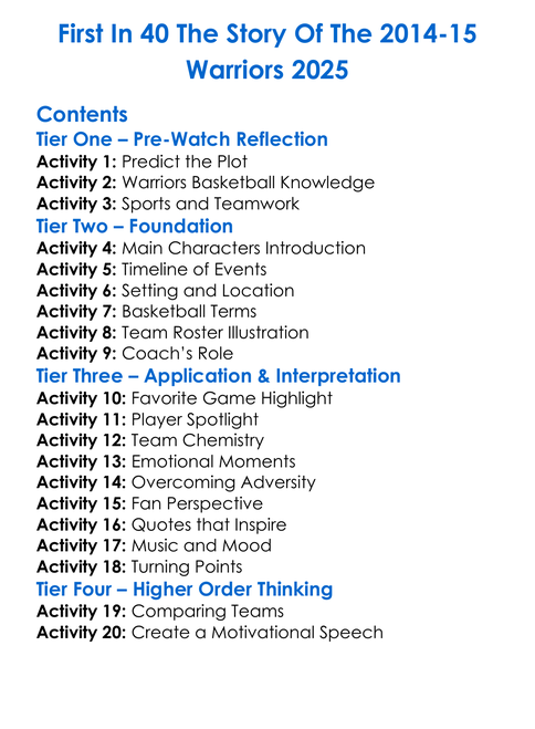 First In 40 The Story Of The 2014-15 Warriors 2025 Worksheet Activity Booklet