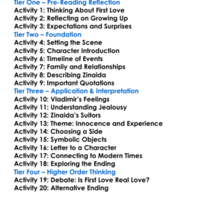 First Love Ivan Turgenev Worksheet Activity Booklet