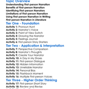 First-Person Narration Worksheet Activity Booklet