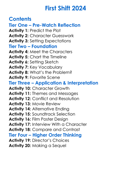 First Shift 2024 Worksheet Activity Booklet