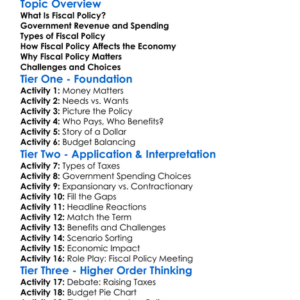 Fiscal Policy Worksheet Activity Booklet