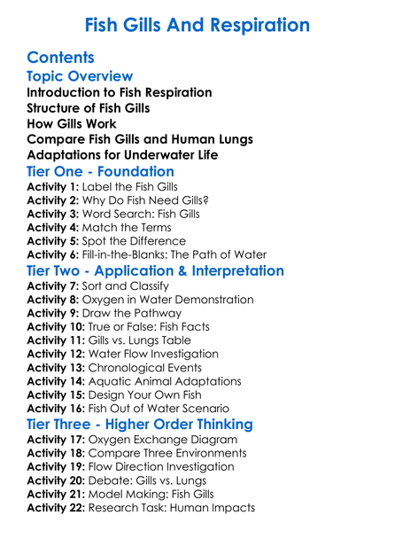 Fish Gills And Respiration Worksheet Activity Booklet