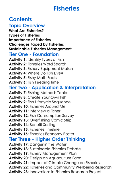 Fisheries Worksheet Activity Booklet