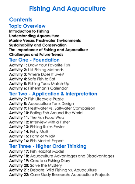 Fishing And Aquaculture Worksheet Activity Booklet